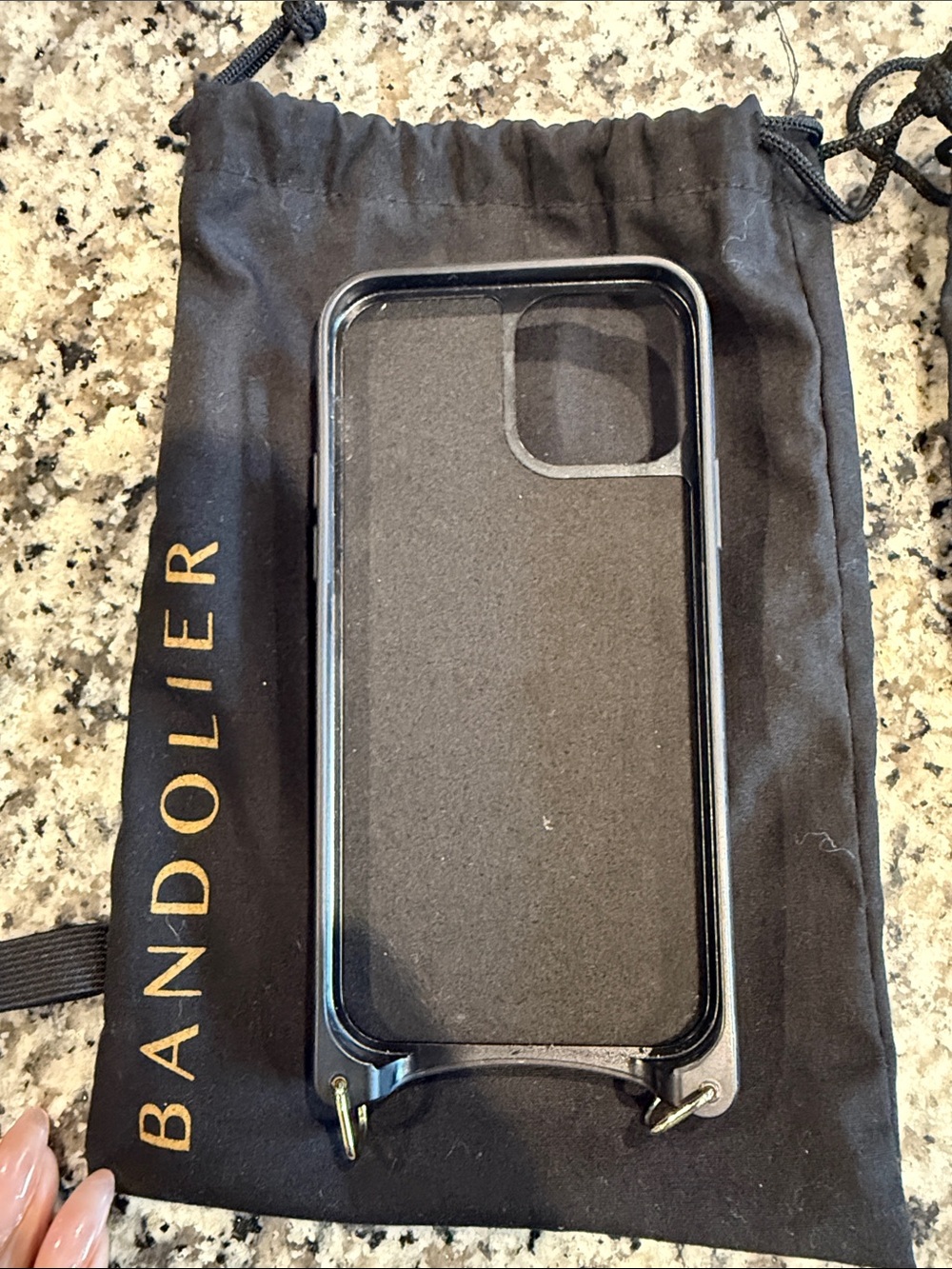 Bandolier Black Leather Phone Crossbody with AirPod Gold Chain Strap - Picture 2 of 3